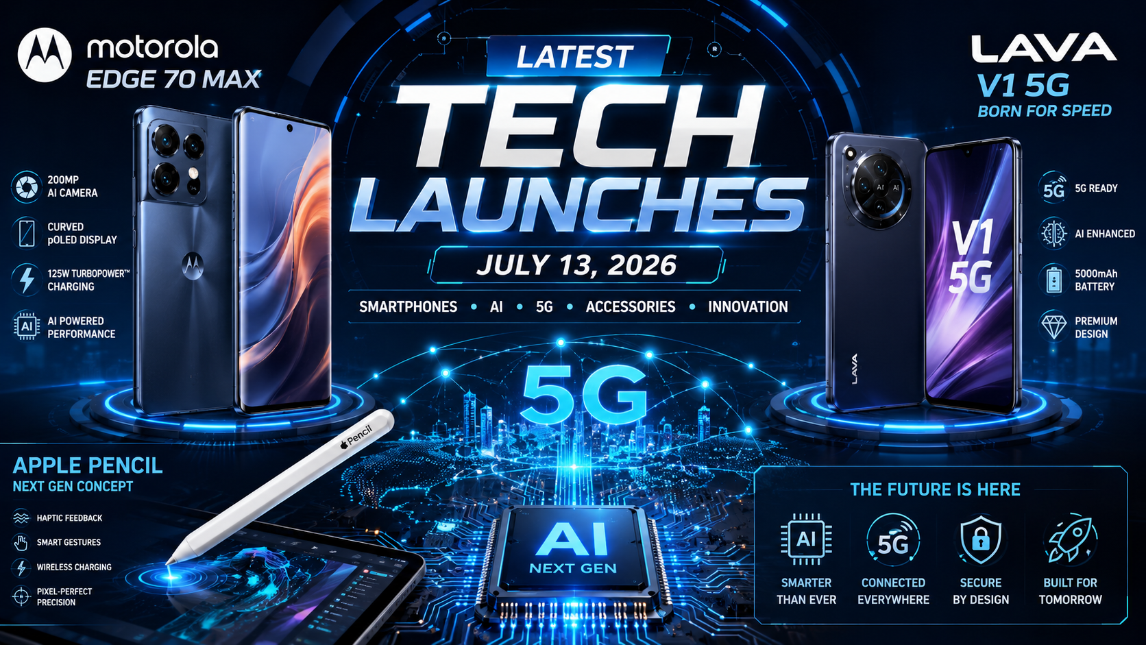 Latest Tech Launches: Motorola Edge 70 Max, Lava V1 5G and New Apple Pencil Patent Make Headlines