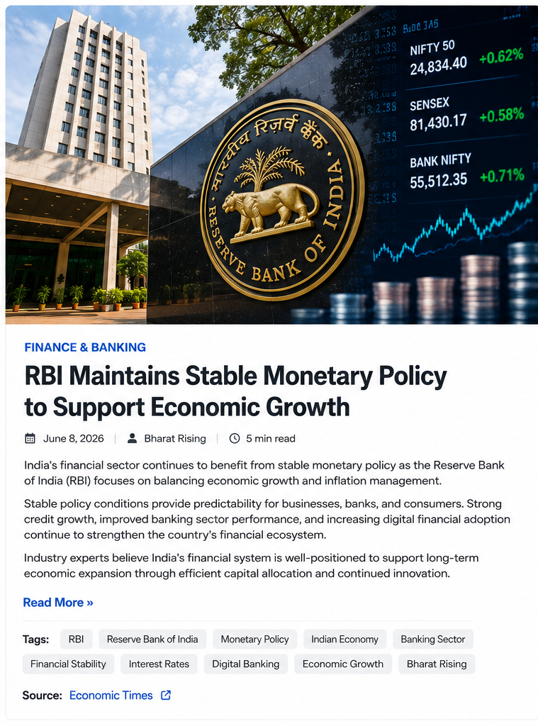 RBI Maintains Stable Monetary Policy to Support Economic Growth